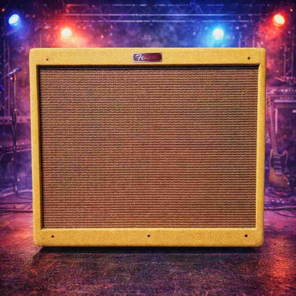 Fender Blues Deluxe Hero image — Wide shot of the amp gallery header with moody stage lighting and textured dark background.